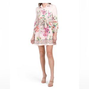 DALIA MACPHEE Pink Multi Floral Shirt Mini Dress With Belt